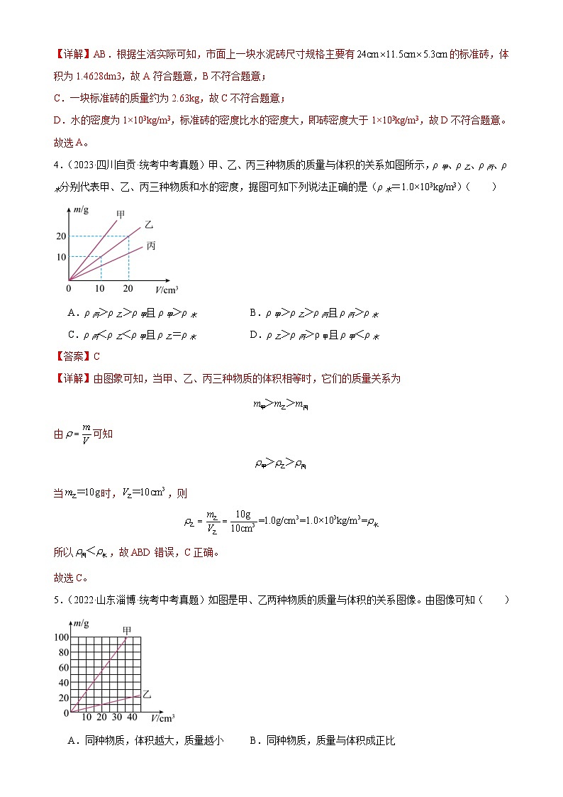 (21-23)三年中考物理真题分项汇编专题6 质量和密度 6.2密度(含解析)第2页