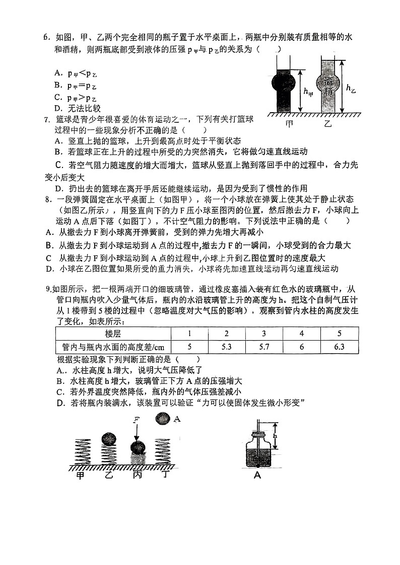 辽宁省大连市甘井子区2023-2024学年八年级下学期4月月考物理试题(扫描版无答案)第2页