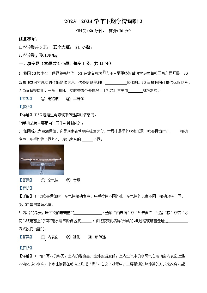 2024年河南省實驗中學中考二模考試物理試題 （解析版）第1頁