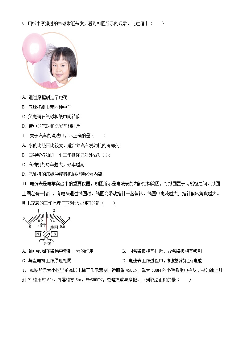 2024年河南省實驗中學中考二?？荚囄锢碓囶} （原卷版）第3頁