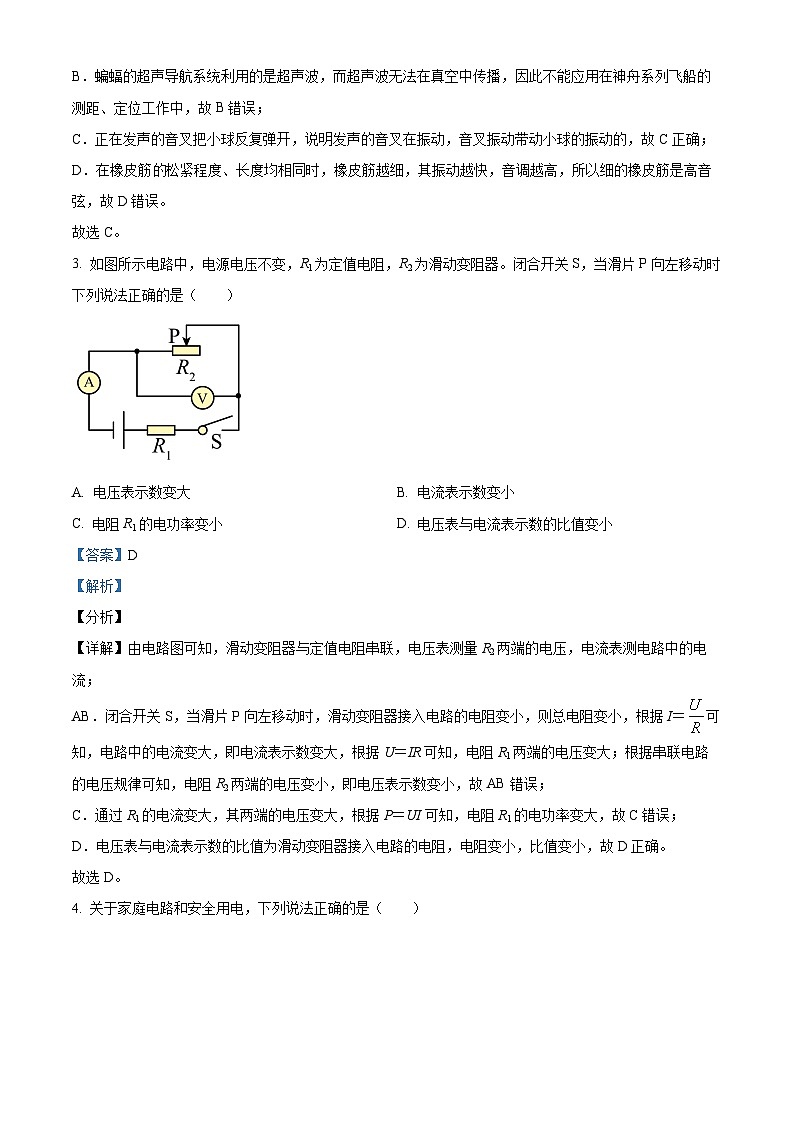 2024年江苏省扬州市树人学校中考一模物理试题(原卷版+解析版)02