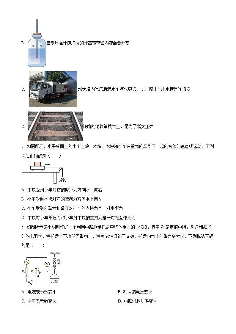 2024年广东省湛江市雷州市十校联考中考一模物理试题(原卷版+解析版)02