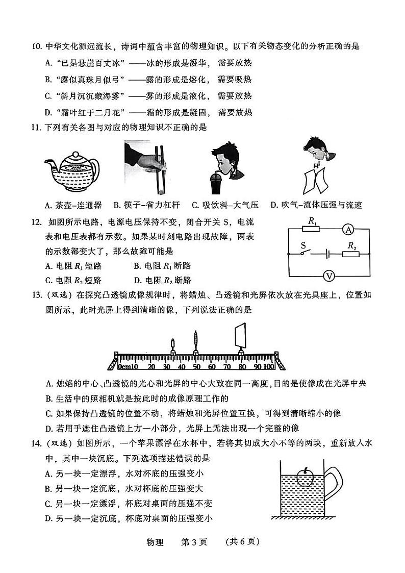 2024年河南省濮阳市九年级中考一模物理试题及答案第3页