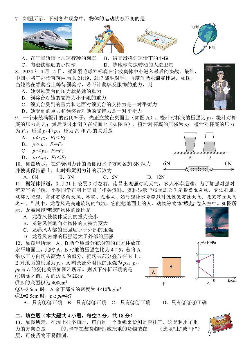 2024年湖南省岳陽市中考一模物理試題第2頁