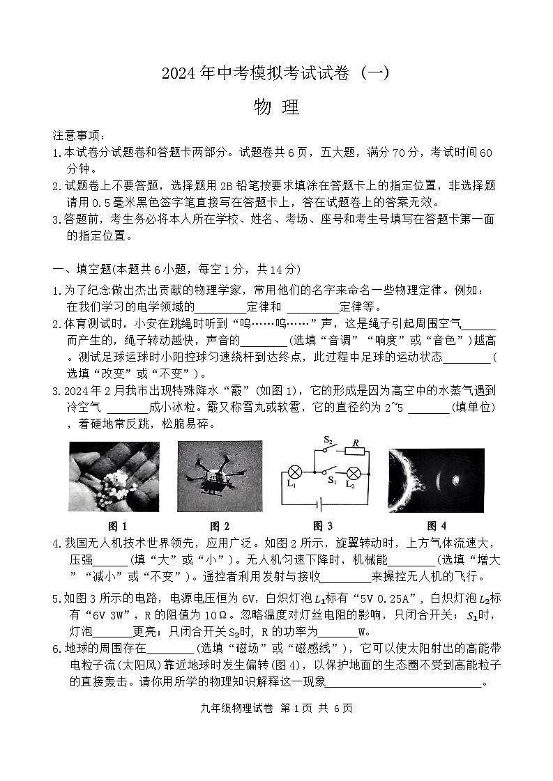 2024年河南省安阳市中考一模物理试题01