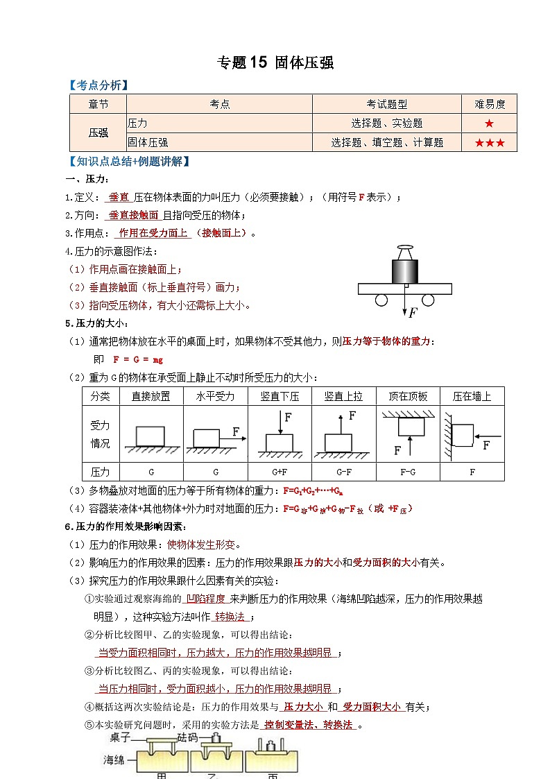 2024年中考物理必考考点专题15固体压强(解析版)第1页