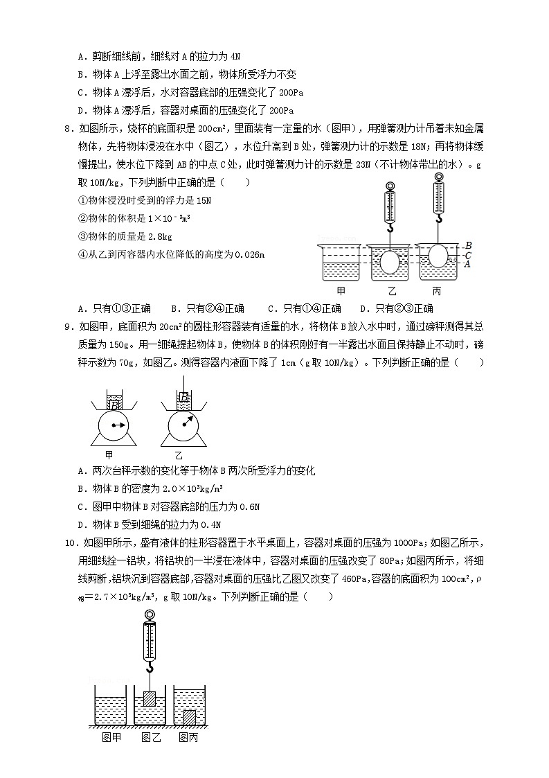 2024年中考物理必考考点专题22浮力与压强的综合(原卷版)03