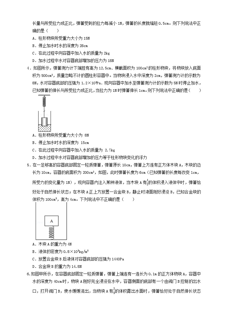 2024年中考物理必考考点专题25浮力弹簧加水放水题型(原卷版)第2页