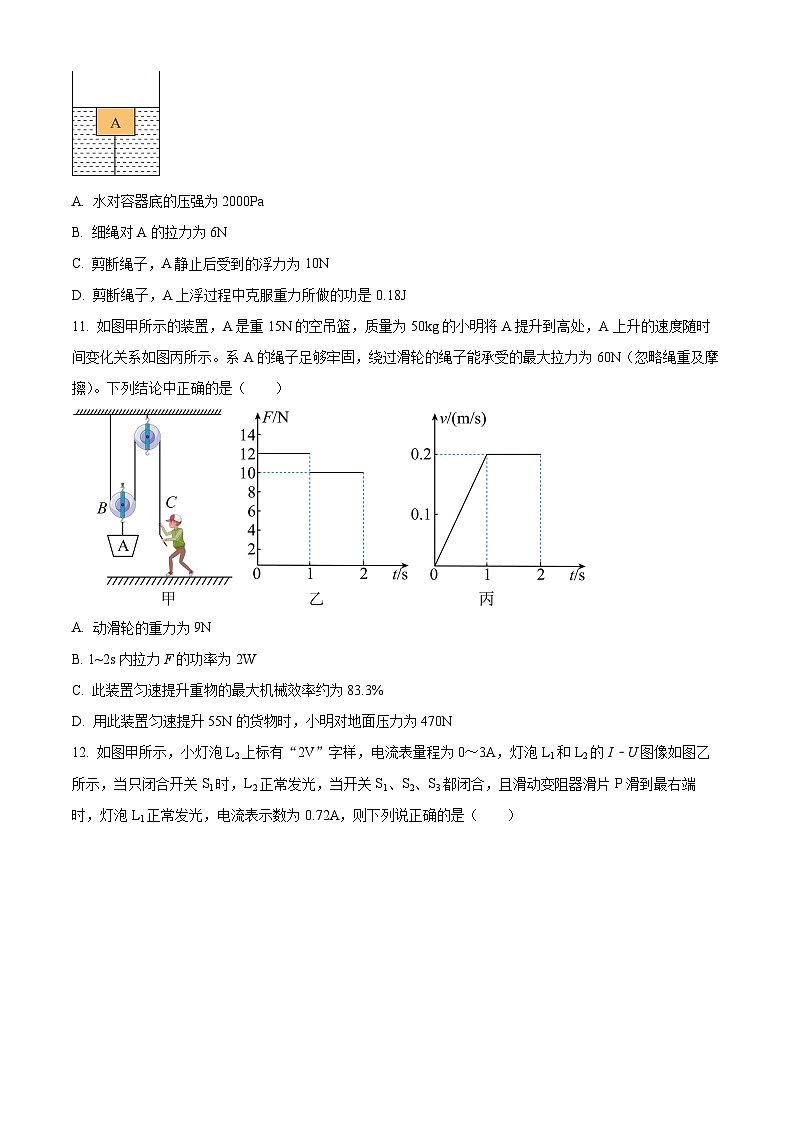 2024年四川省广元市剑阁县中考物理二模试卷(原卷版)第3页