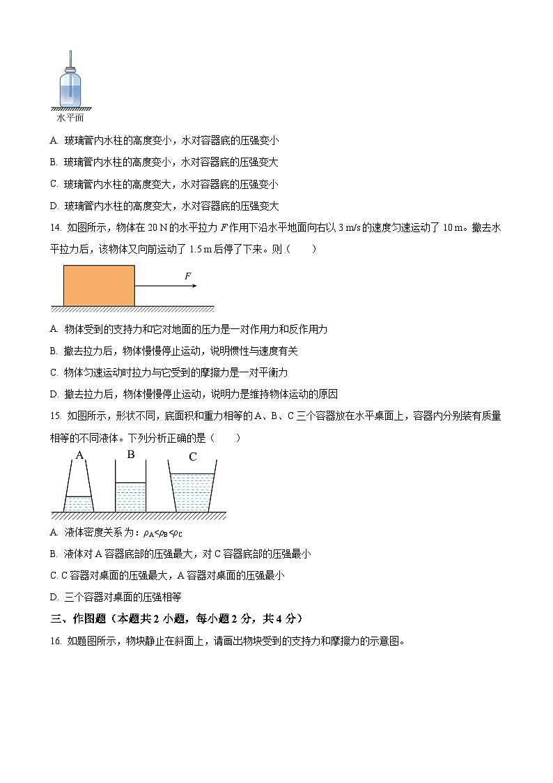 河南省驻马店市驿城区驻马店市第二初级中学2023-2024学年八年级下学期4月期中物理试题(原卷版)第3页