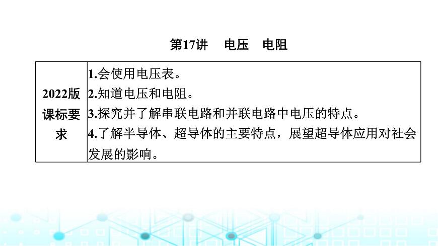 中考物理一輪復(fù)習(xí)電與磁第17講電壓電阻課件第1頁(yè)