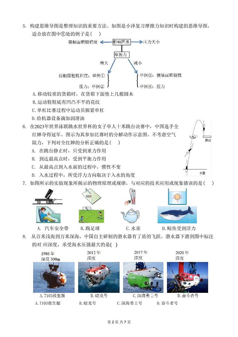 黑龙江省哈尔滨市萧红中学2023-2024学年八年级下学期期中物理试卷第2页