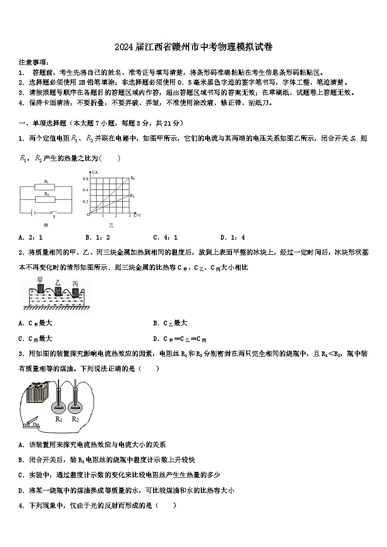 2024年江西省赣州市中考物理模拟试卷01