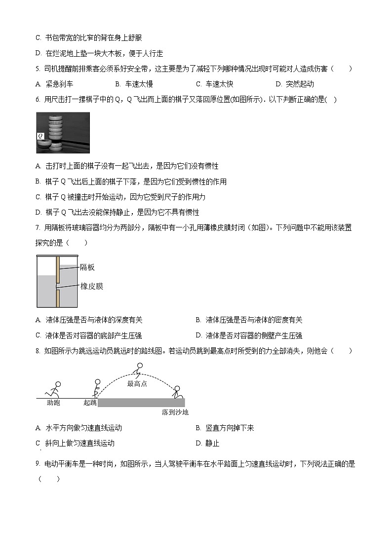 湖南省郴州市汝城县2023-2024学年八年级下学期期中考试物理试题(原卷版)第2页