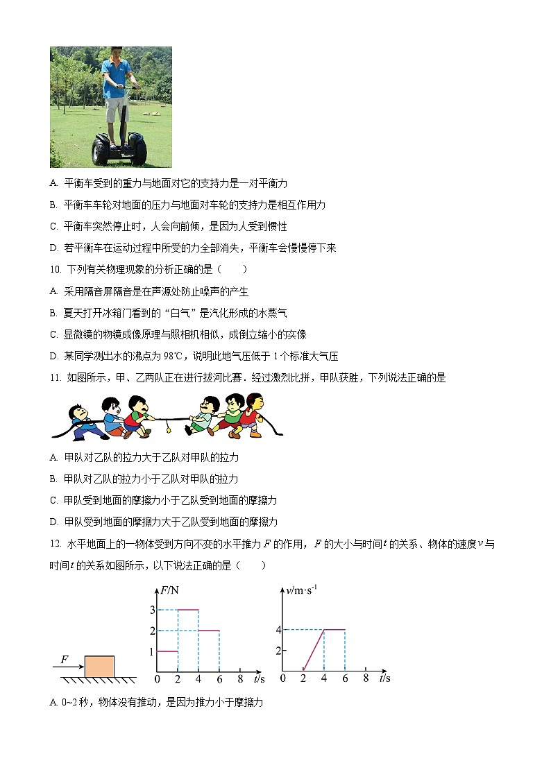 湖南省郴州市汝城县2023-2024学年八年级下学期期中考试物理试题(原卷版)第3页