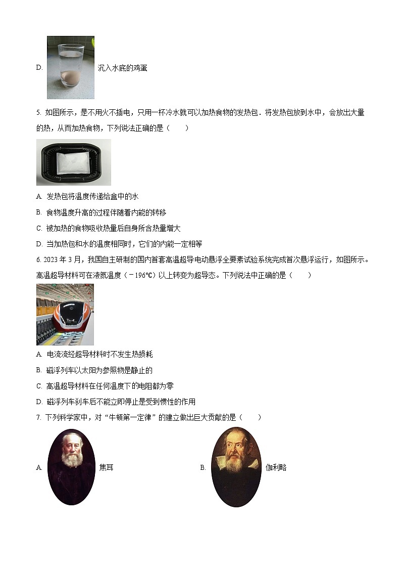 2024年湖南省婁底市婁星區(qū)中考一?？荚囄锢碓囶}（原卷版）第2頁(yè)