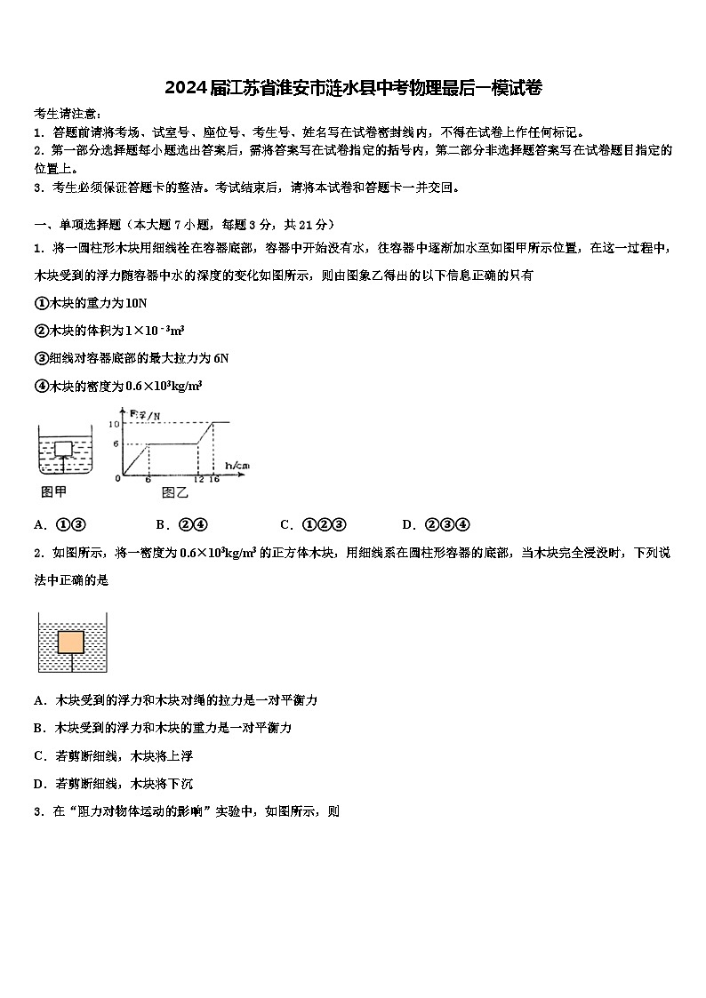 2024年江苏省淮安市涟水县中考物理最后一模试卷01