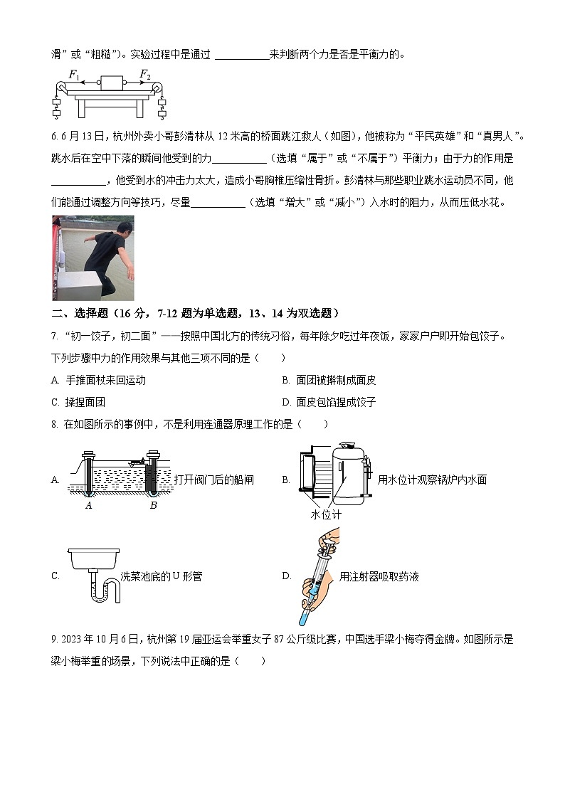 河南省新乡市获嘉县2023-2024学年八年级下学期期中物理试卷(原卷版)第2页