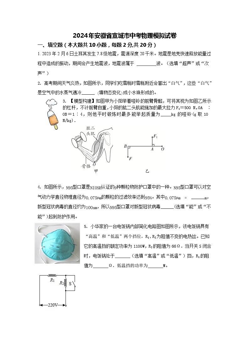 2024年安徽省宣城市中考物理模拟试卷01