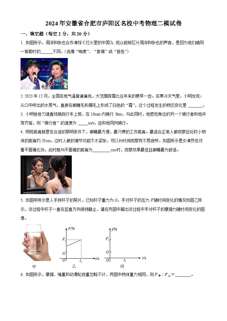 2024年安徽省合肥市庐阳区名校中考物理二模试卷 (1)(原卷版+解析版)01