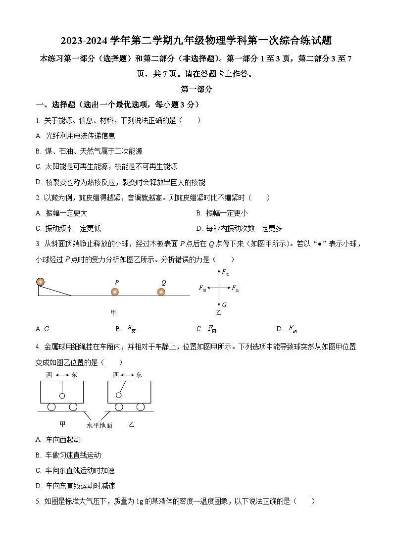 2024年廣東省廣州市九強(qiáng)校中考第一次模擬考試物理試卷(原卷版)第1頁(yè)