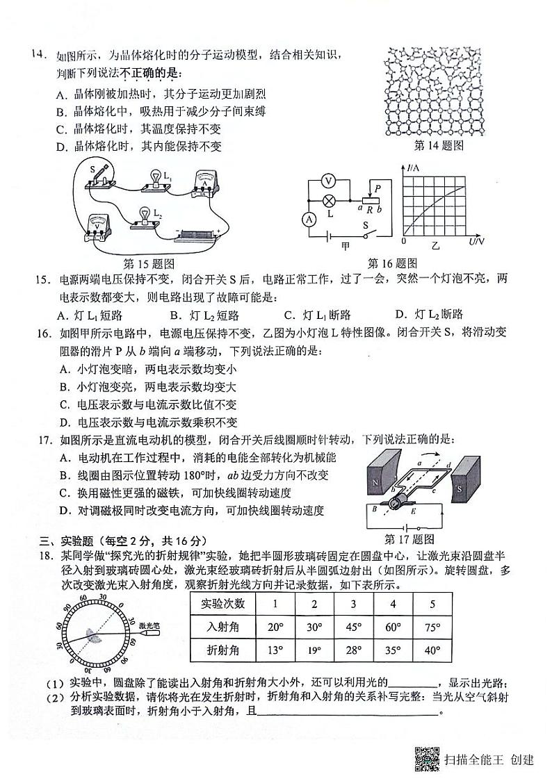 2024年安徽省合肥市蜀山区中考二模物理试卷第3页