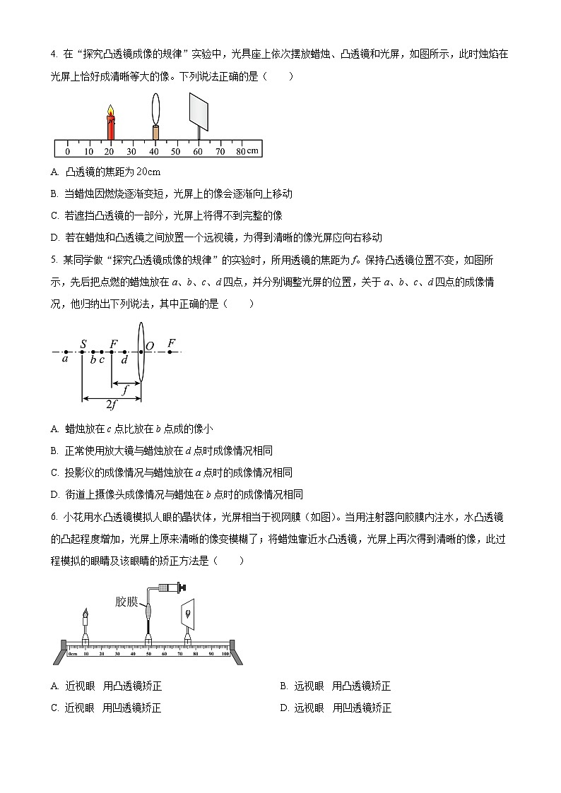 甘肃省张掖市甘州区育才中学2023-2024学年八年级下学期第一次月考物理试卷(原卷版)第2页