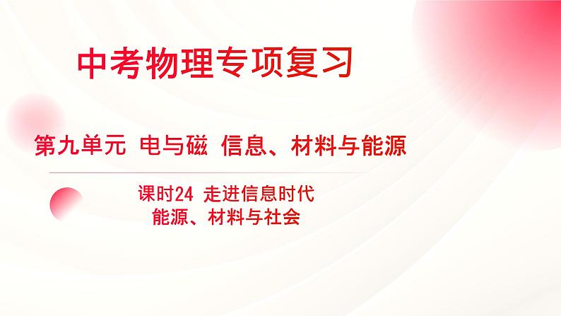 2024年福建省中考物理一轮复习 课时24 走进信息时代 能源、材料与社会 (课件)01