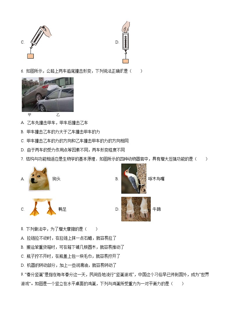 福建省寧德市部分縣市2023-2024學(xué)年八年級下學(xué)期期中考試物理試題(原卷版)第2頁