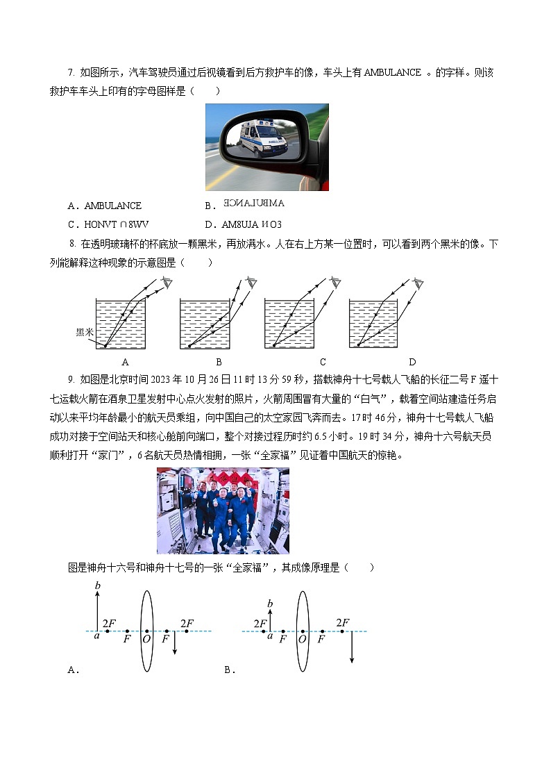 专题02 光学(测试)-2024年中考物理二轮复习讲练测(全国通用)【原卷版】第3页