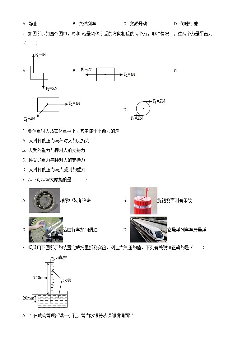 湖南省懷化市溆浦縣圣達(dá)學(xué)校2023-2024學(xué)年八年級(jí)下學(xué)期4月期中物理試題(原卷版)第2頁(yè)