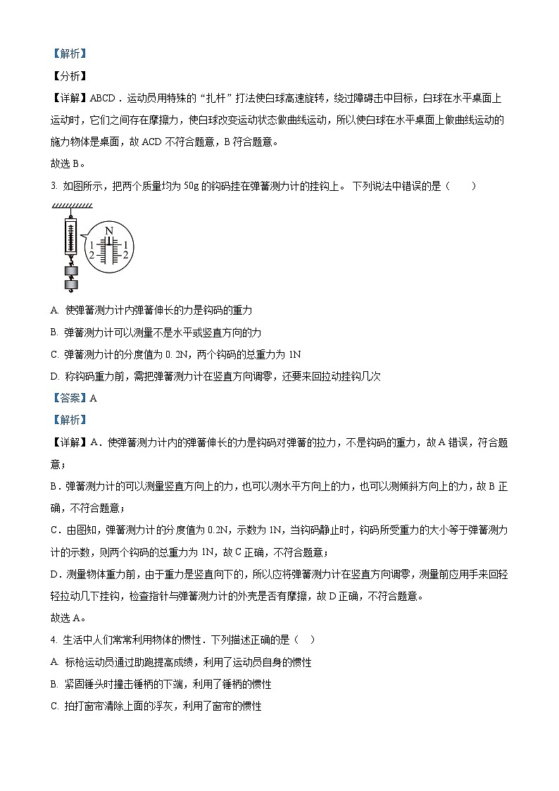 四川省阆中东风中学校 2023-2024学年八年级下学期期中考试物理试题(原卷版+解析版)02
