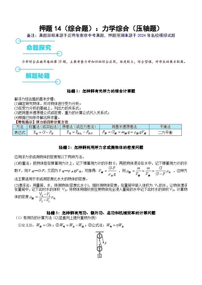 押题14(综合题):力学综合(压轴题)(原卷版)第1页