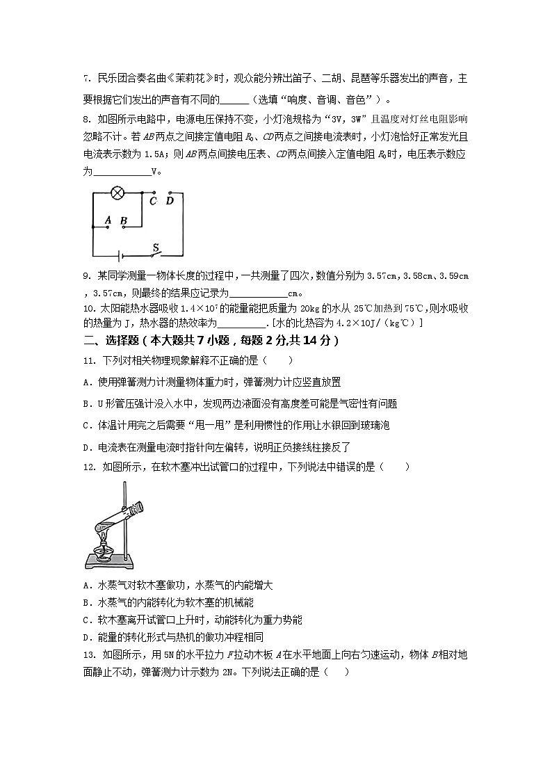 2024年安徽省安庆市九年级中考物理学业水平考试模拟试题第2页