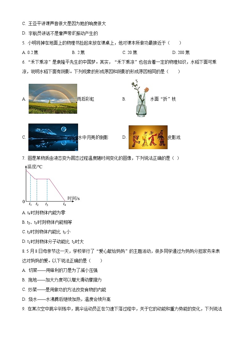 2024年湖南省邵陽縣中考物理模擬試題（原卷版）第2頁