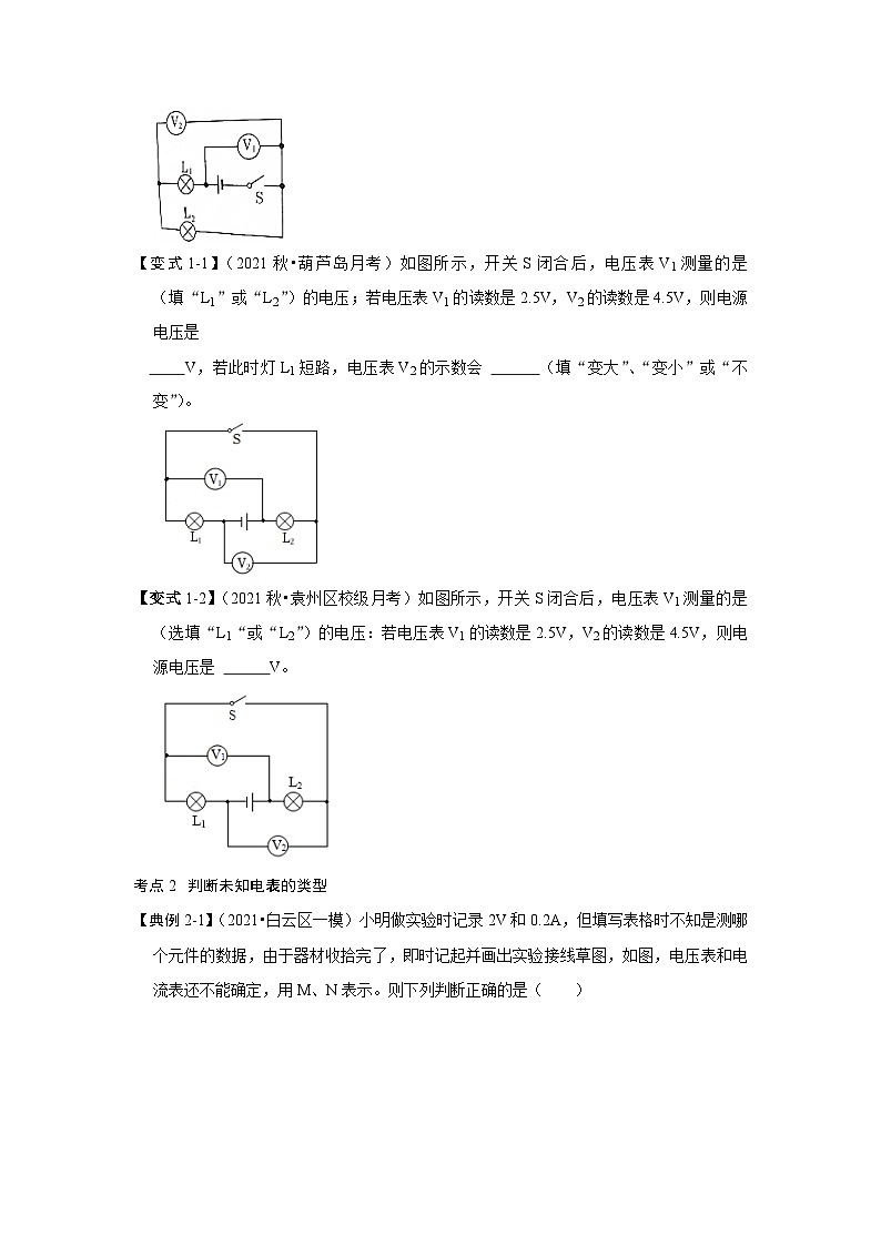 人教版九年级物理全一册同步考点专题训练专题09含电表的电路及电路故障分析(原卷版+解析)第2页