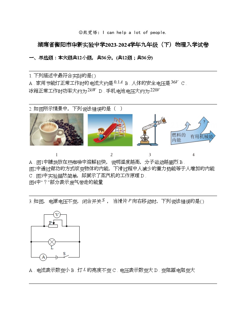 湖南省衡阳市华新实验中学2023-2024学年九年级（下）物理入学试卷