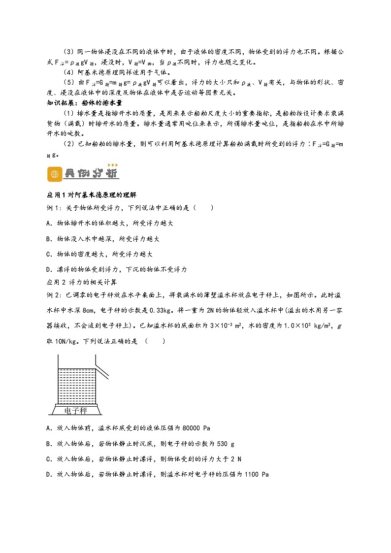 人教版八年級物理下冊同步教學綜合備課資源10.2阿基米德原理(講義)(原卷版+解析)第2頁