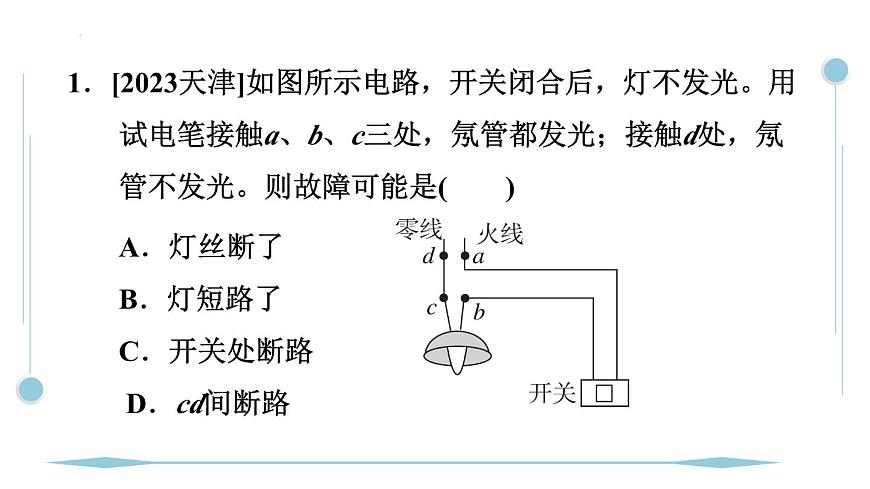 第十九章　生活用電 專題特訓(xùn) 家庭電路故障人教版物理九年級(jí)全一冊課件PPT第2頁