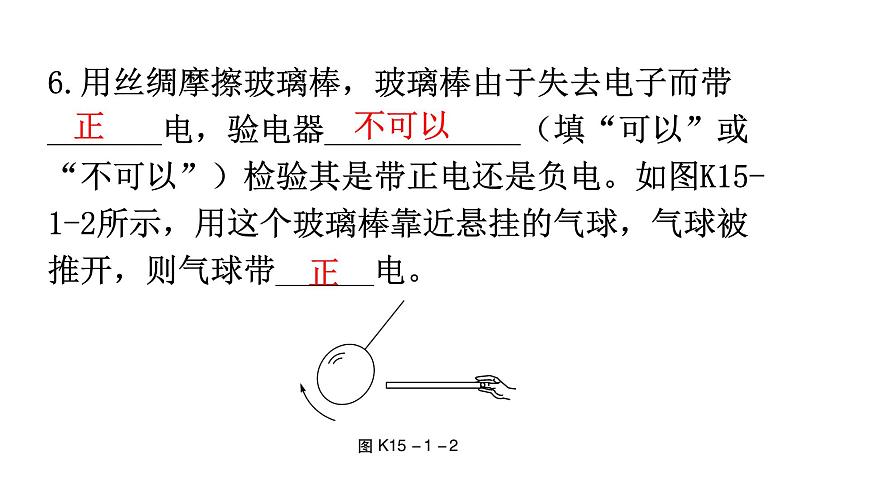 人教版九年級物理第十五章電流和電路第一節(jié)兩種電荷分層作業(yè)課件第6頁