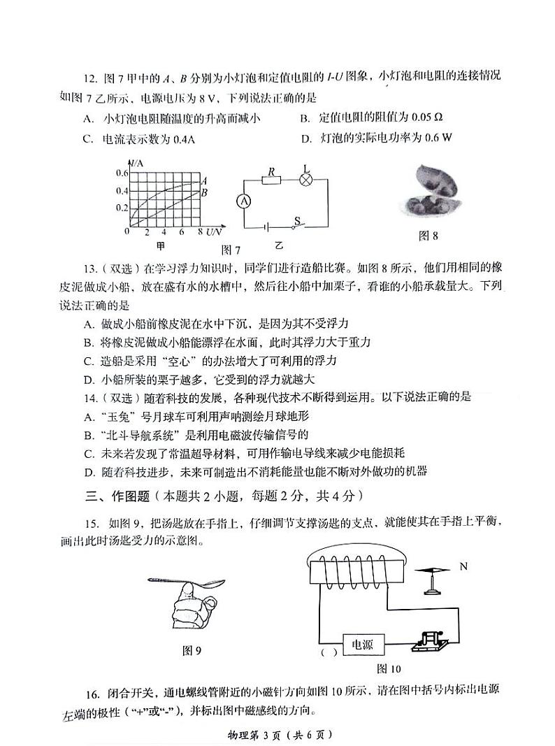2024年河南省洛阳市九年级中考三模物理试卷第3页