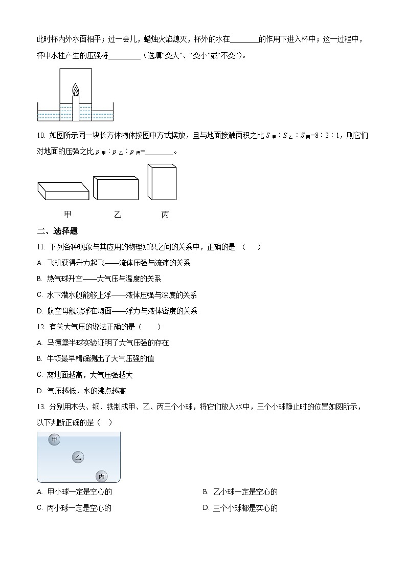 安徽省安庆市大观区安庆市外国语学校2023-2024学年八年级下学期5月月考物理试题02