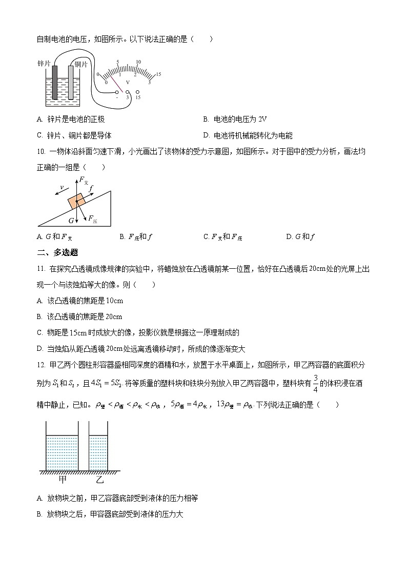 2024年天津市南开区中考三模物理试题(学生版)第3页