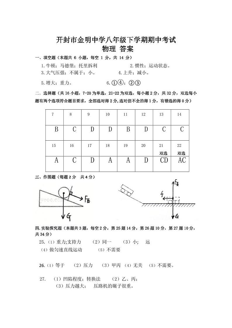 八下物理答案第1页