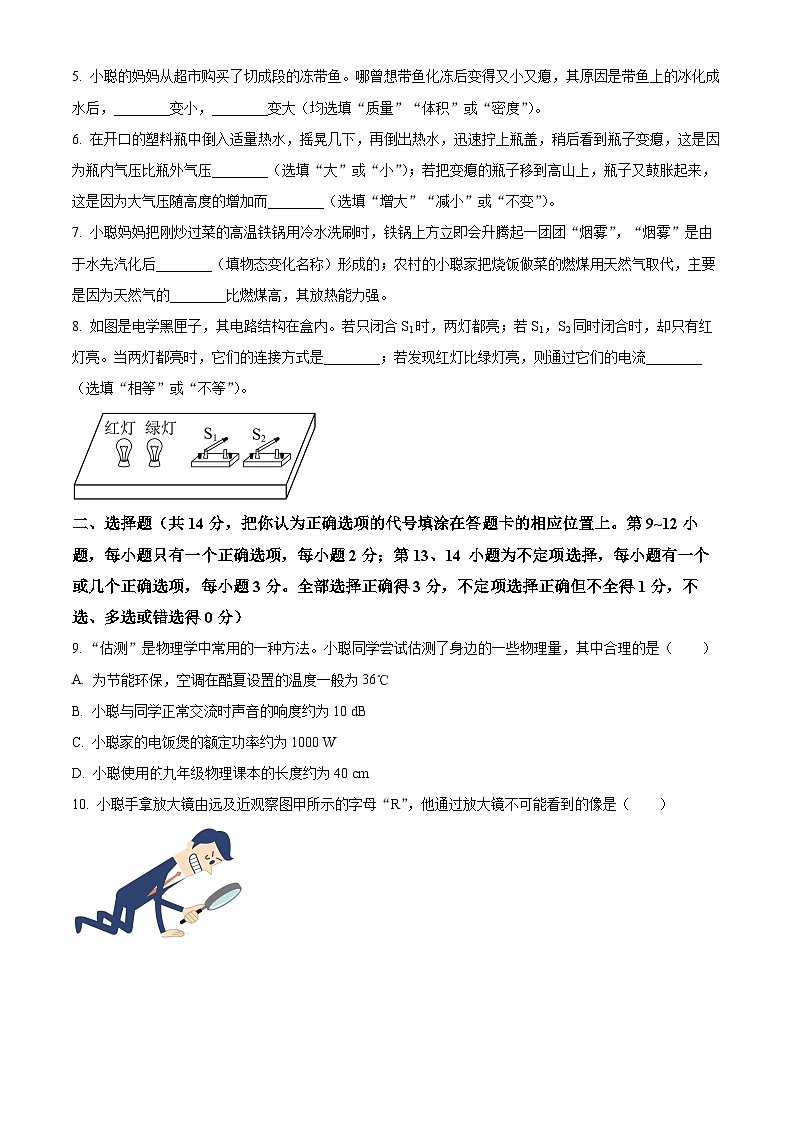 2024年江西省九江市修水县散原中学分校中考模拟预测物理试题(学生版+教师版)02