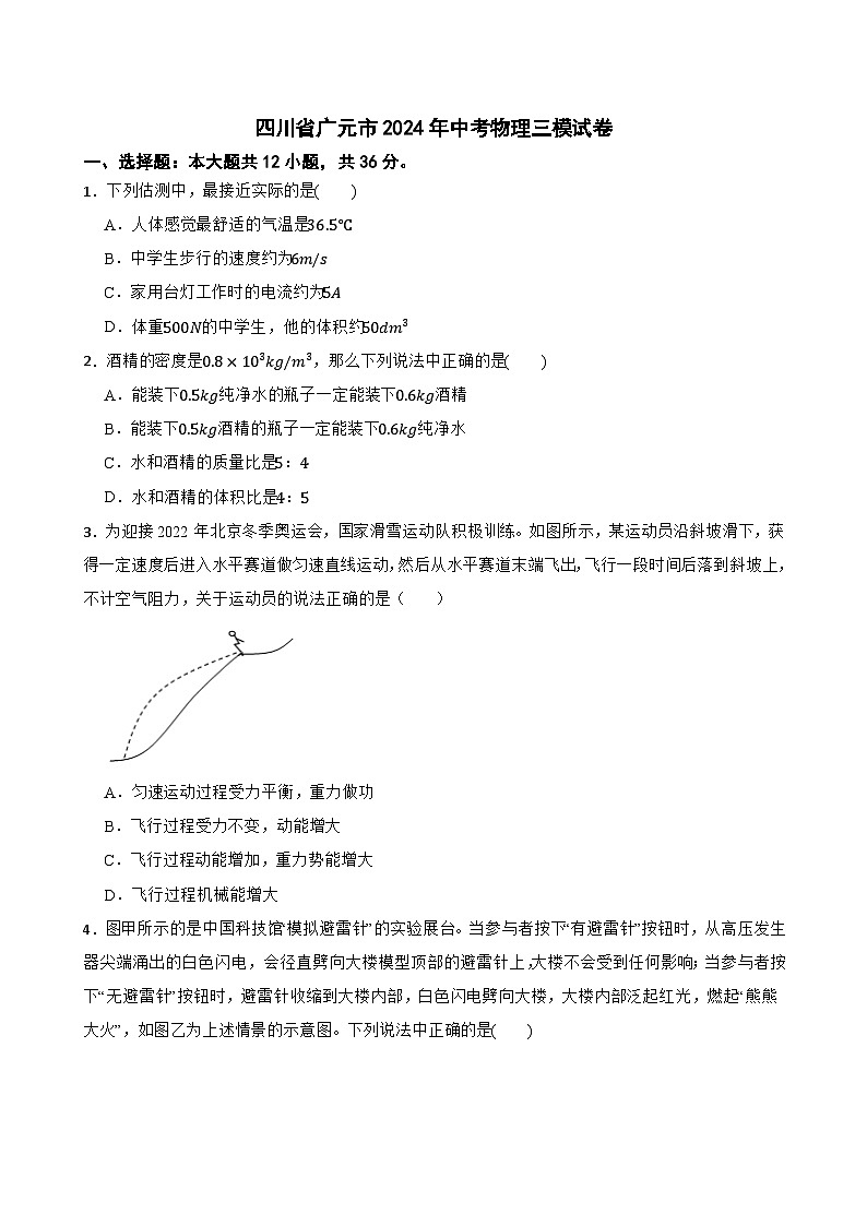 2024年四川省广元市中考物理三模试卷+01