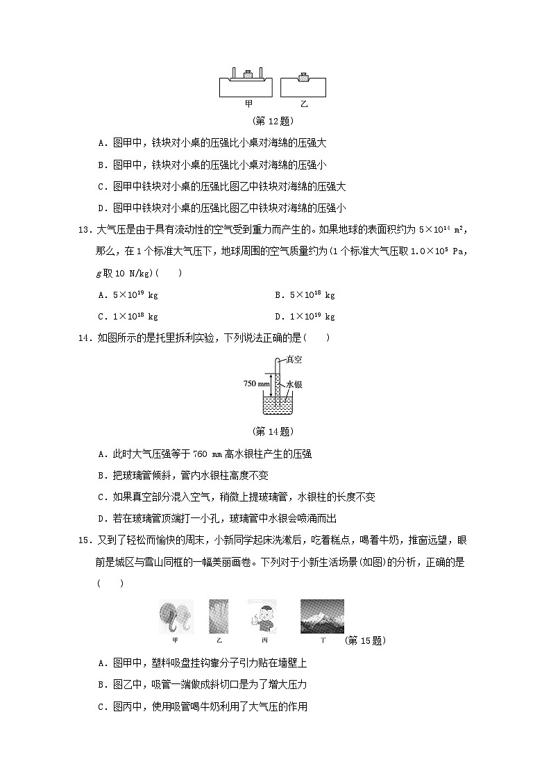 安徽省2024八年级物理下册第八章神奇的压强学情评估试卷(附答案粤教沪版)第3页