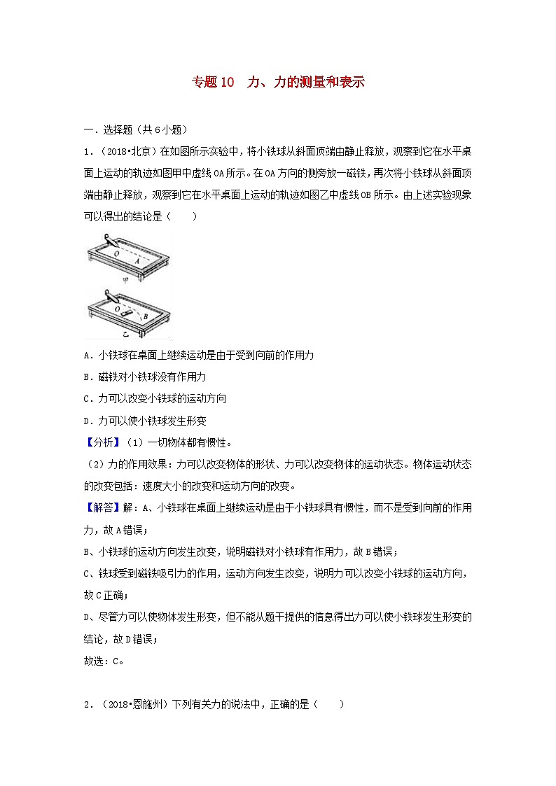 2018中考物理试题分类汇编专题10力力的测量和表示含解析第1页