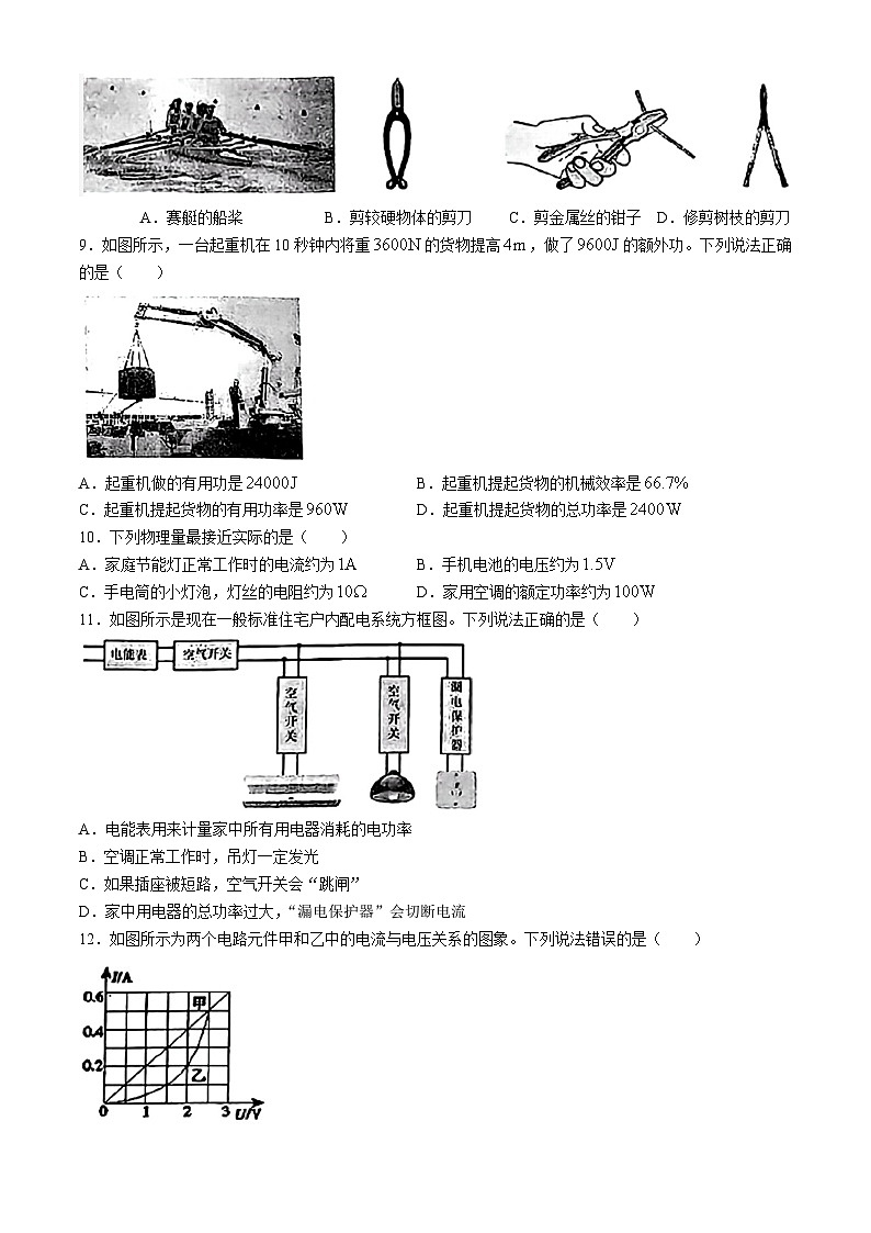 2024年湖北省咸宁市中考一模考试物理试题(无答案)第3页