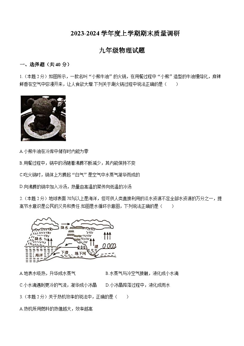 山东省临沂市莒南县2023-2024学年九年级上学期1月期末物理试题含答案第1页